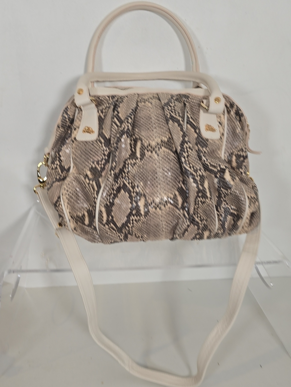 Jenrigo Python-Print Satchel Handbag in Beige
